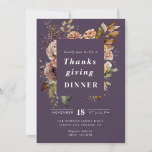 Invitation Boho automne floral violet Thanksgiving dîner