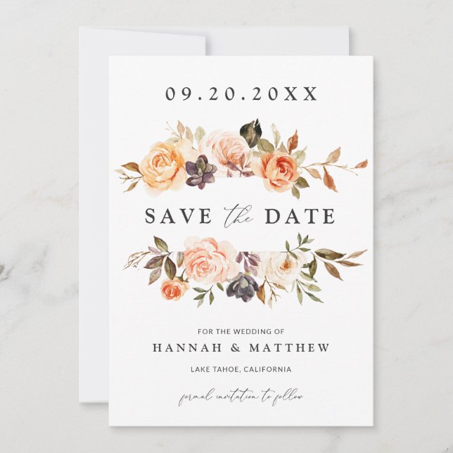 Invitation Boho automne Sauvegarder la date, Photo Sauvegarde (Devant)
