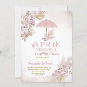 Invitation Boho Avril Douches Apportent Mai Fleurs Roses