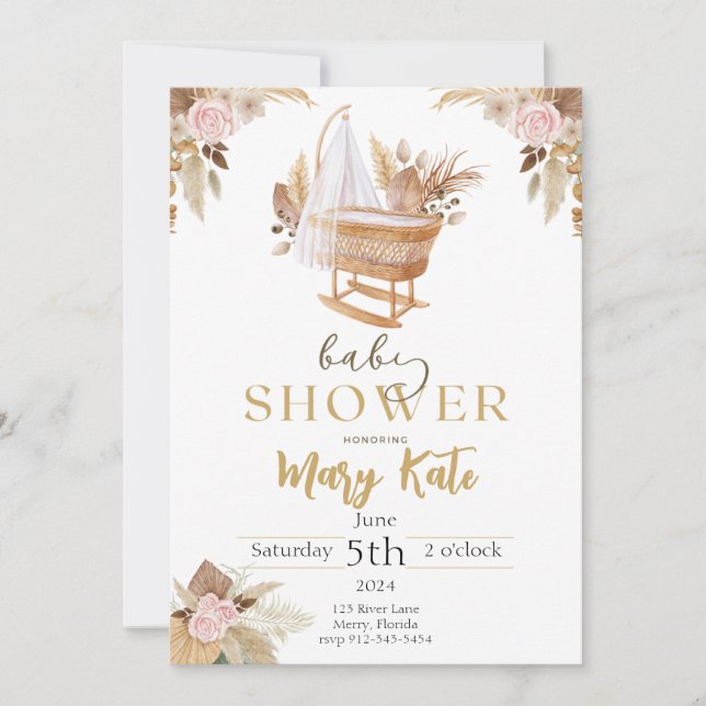 Invitation Boho Baby baby shower fille (Devant)