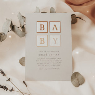 Invitation Boho Baby Blocks Simple Modern Terracotta  