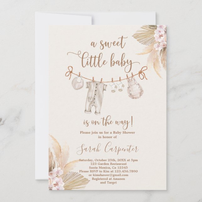 Invitation Boho Baby Clothes Baby shower neutre (Devant)