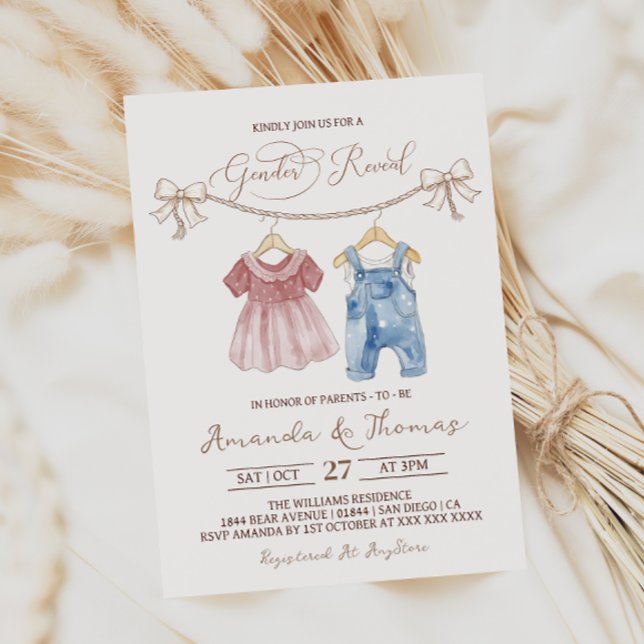 Invitation Boho Baby Clothes Révélation de genre (Créateur téléchargé)