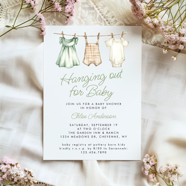 Invitation Boho Baby Clothesline Genre Baby shower neutre (Créateur téléchargé)