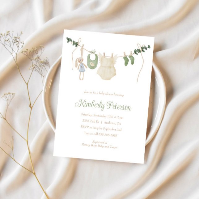 Invitation Boho Baby Girl Clothes Line Baby shower (Créateur téléchargé)