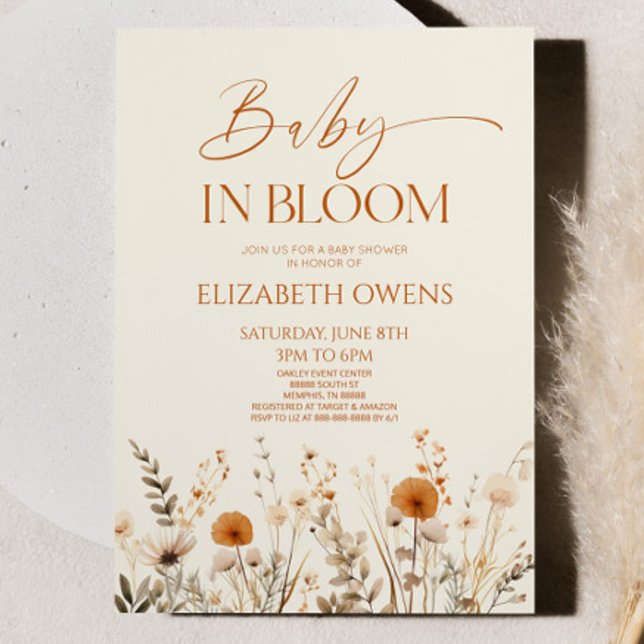 Invitation Boho Baby In Bloom Baby shower Fleur sauvage (Créateur téléchargé)