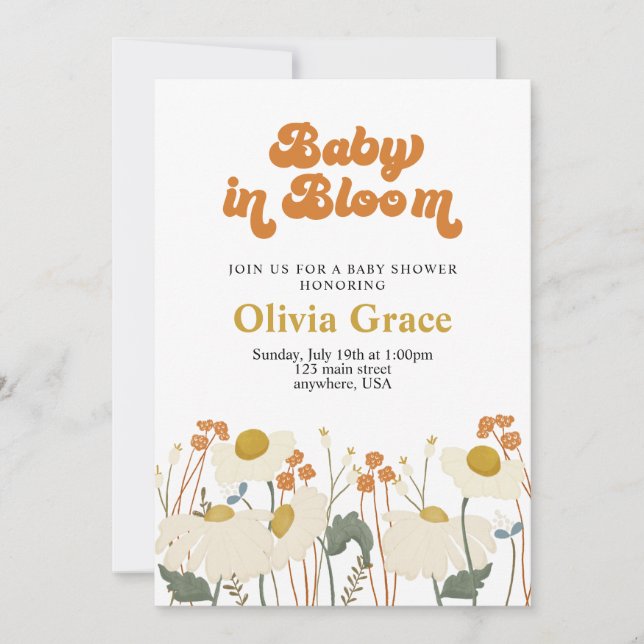 Invitation Boho Baby in Bloom baby shower Fleur sauvage (Devant)