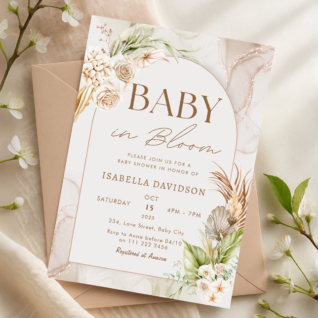 Invitation Boho Baby in Bloom Baby shower Pampas Floral (Boho Baby in Bloom Baby Shower Pampas Floral Invitation)