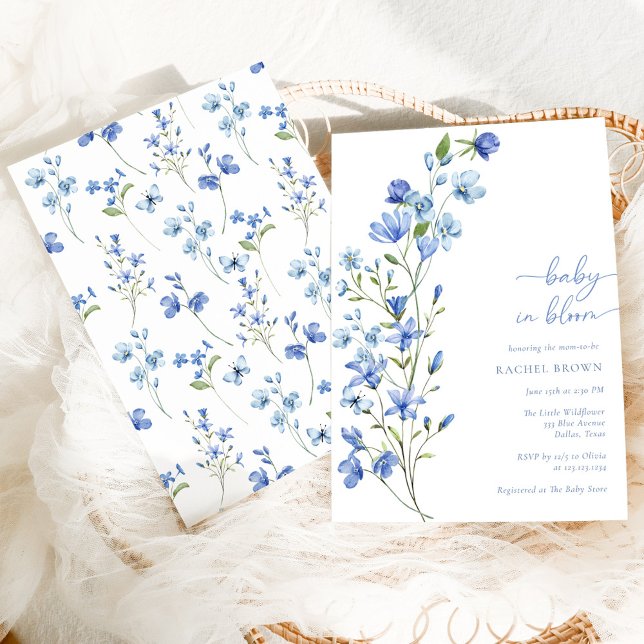 Invitation Boho Baby In Bloom Blue Fleur sauvage Baby shower (Créateur téléchargé)