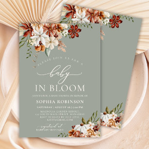 Invitation Boho Baby in Bloom Fleur sauvage Baby shower vert