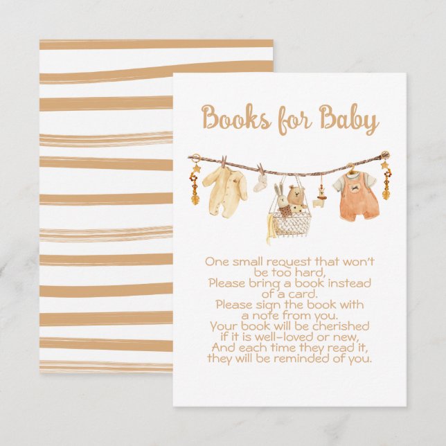 Invitation Boho Baby shower Clothesline Apportez un livre (Devant / Derrière)