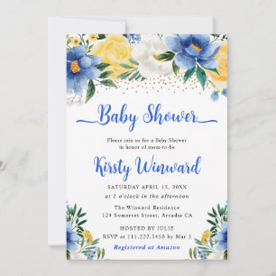 Invitation Boho Baby shower de fleurs d'été bleu et jaune