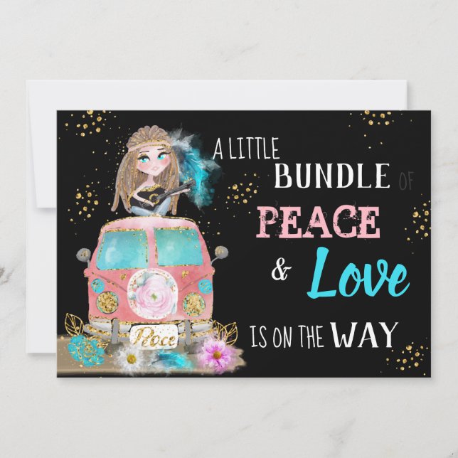 Invitation ** Boho Baby shower Neutre Paix et Amour Hippie (Devant)