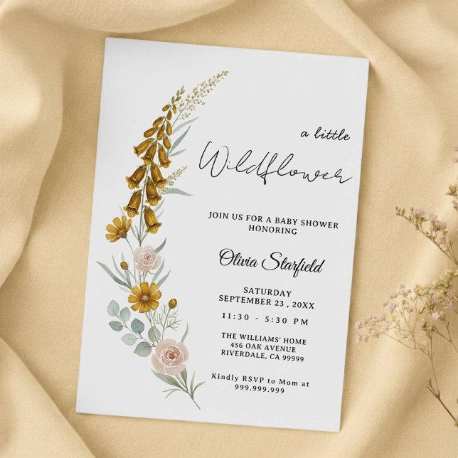 Invitation Boho Baby Shower yellow floral watercolor  (Créateur téléchargé)