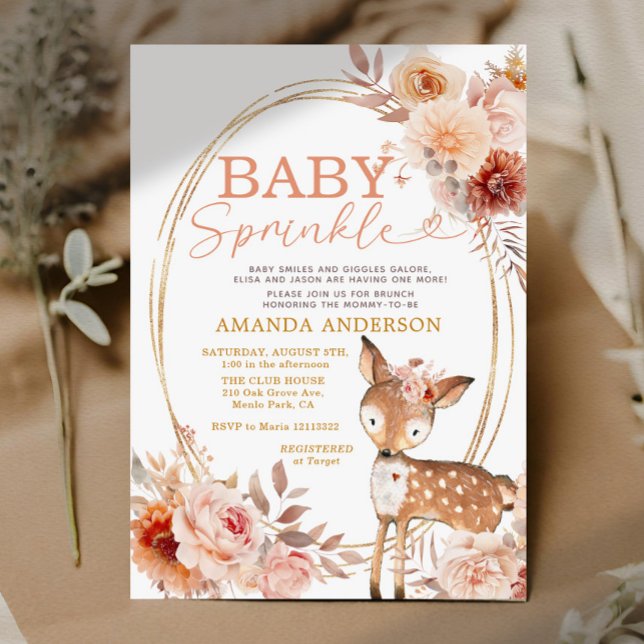 Invitation Boho Baby Sprinkle Little Deer Baby shower floral (Créateur téléchargé)