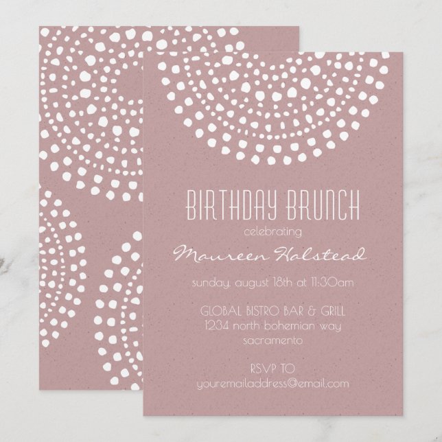 Invitation Boho Bali Anniversaire Brunch sur Rose (Devant / Derrière)