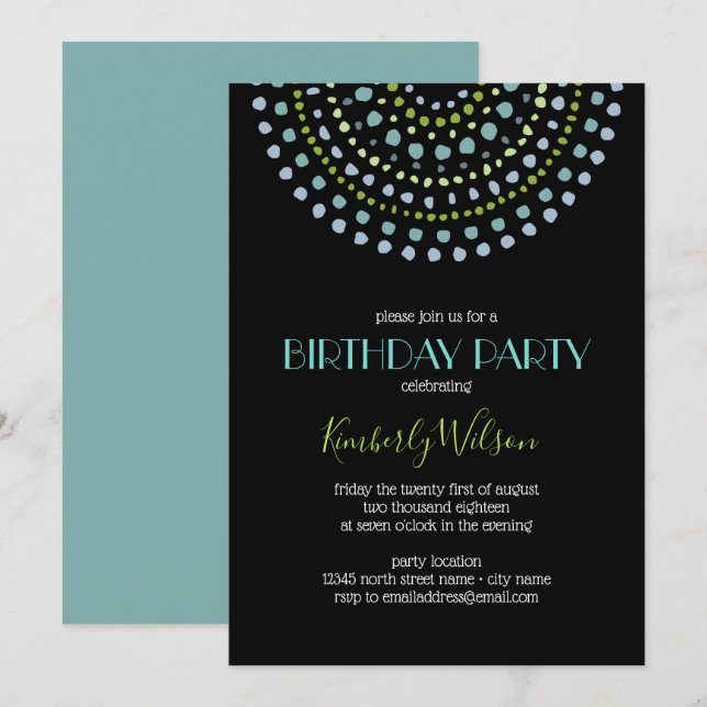 Invitation Boho Bali Turquoise Noir Anniversaire 2 (Devant / Derrière)
