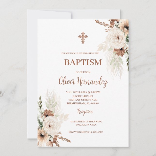Invitation Boho Baptism (Devant)
