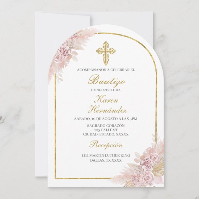 Invitation Boho Baptism espagnol (Devant)