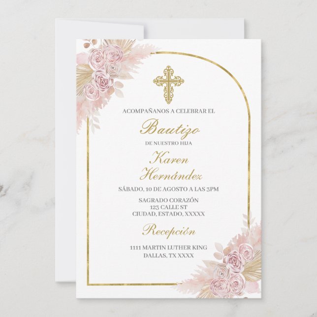 Invitation Boho Baptism espagnol (Devant)