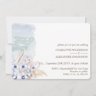 Invitation Boho Beach Aquarelle Orchidées bleues au bord de l