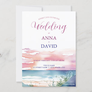 Invitation Boho Beach Sunrise Watercolor Destination Mariage