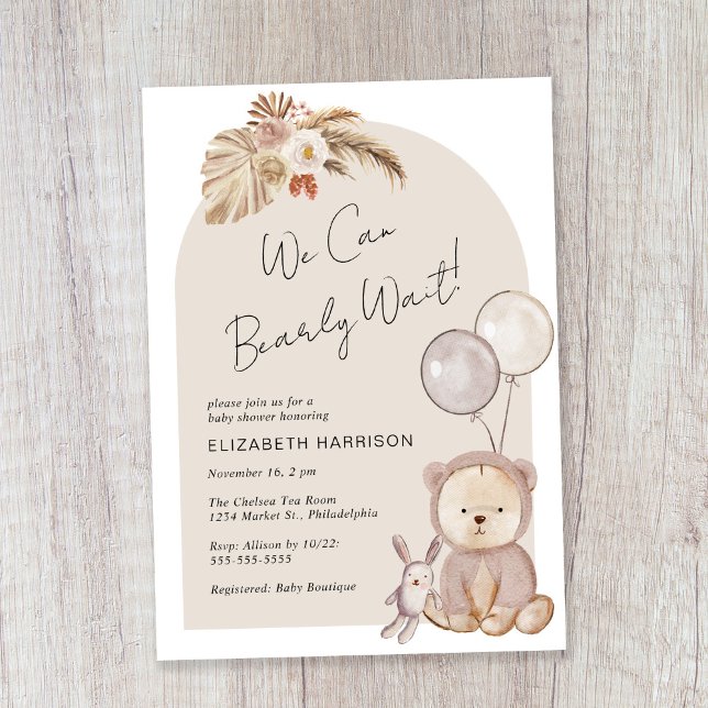 Invitation Boho Bearly Wait Teddy Bear Baby shower (Créateur téléchargé)