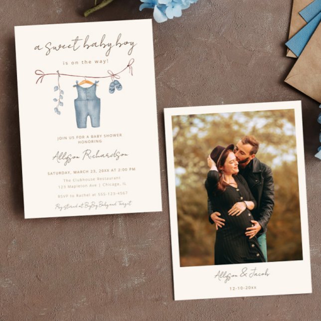 Invitation Boho bébé vêtements doux bébé garçon baby shower (Créateur téléchargé)