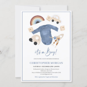 Invitation Boho bébé vêtements et jouets en bois arc-en-ciel