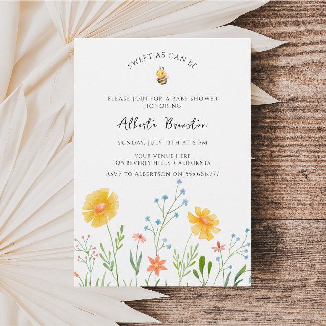 Invitation Boho Bee Baby Shower Floral Aussi doux qu'un bébé  (Créateur téléchargé)
