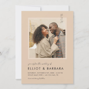 Invitation Boho Beige Cream Minimaliste Script 2 Mariage phot