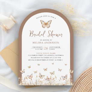 Invitation Boho Beige Fleur sauvage de papillon Fête des mari