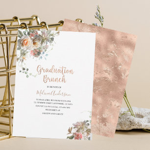 Invitation Boho Beige Fleurs d'aquarelle brunch de graduation