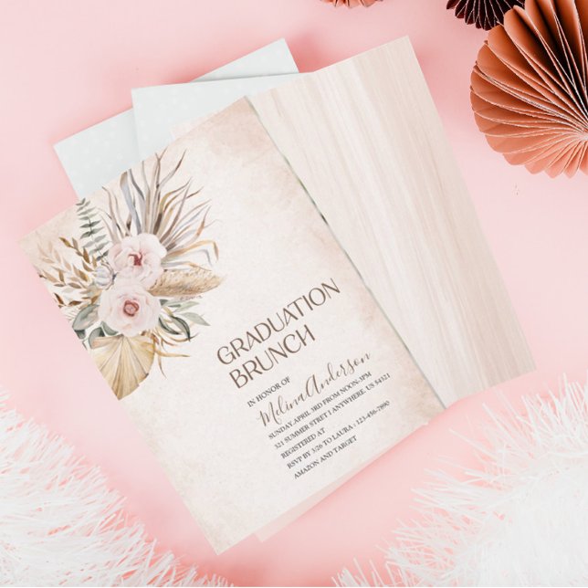 Invitation Boho Beige Fleurs d'aquarelle brunch de graduation (Créateur téléchargé)