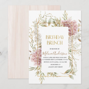 Invitation Boho Beige Fleurs or aquarelle bru d'anniversaire