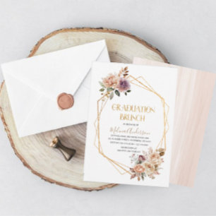 Invitation Boho Beige Fleurs or aquarelle or graduation br