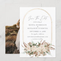 Boho Beige Floral Enregistrer la date Photo Invita