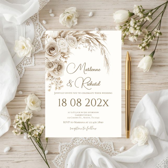 Invitation Boho beige floral wedding (Créateur téléchargé)