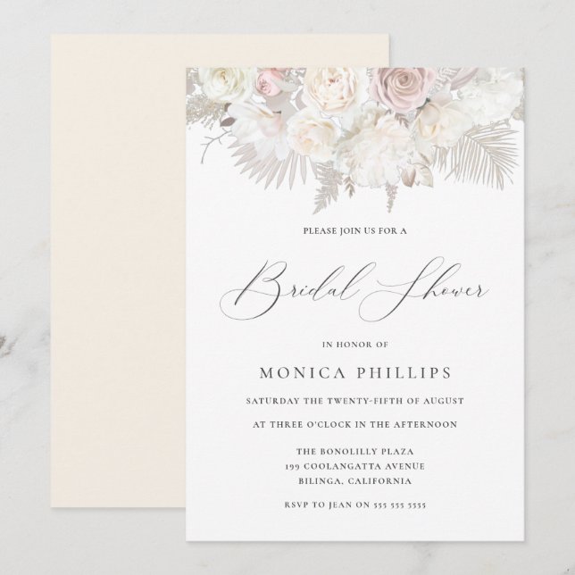 Invitation Boho Beige, ivoire et Fête des mariées blush (Devant / Derrière)