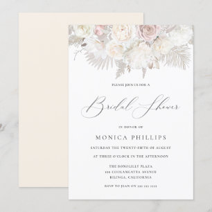 Invitation Boho Beige, ivoire et Fête des mariées blush
