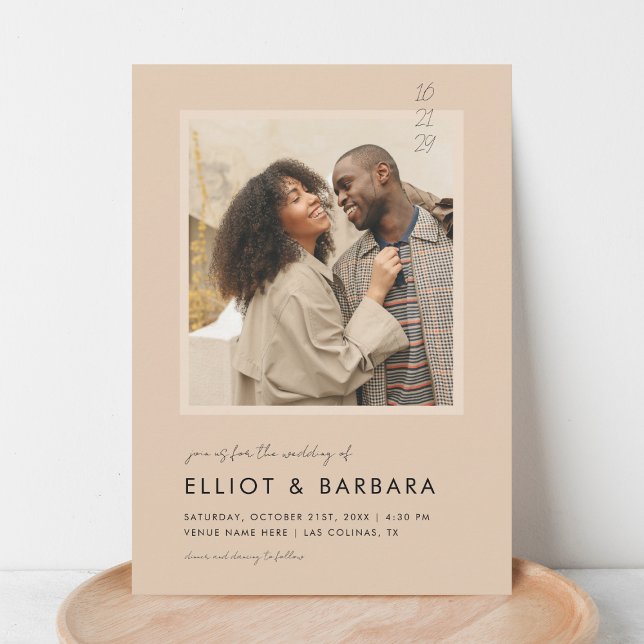 Invitation Boho Beige Modern Script 2 Photo QR Code Mariage (Créateur téléchargé)