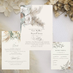 Invitation Boho Beige Pampas Pas de parents Mariage