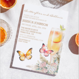 Invitation Boho Bellini & Butterflies Baby shower rose