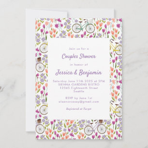 Invitation Boho Bicycle Floral Script Chic Couples Douche