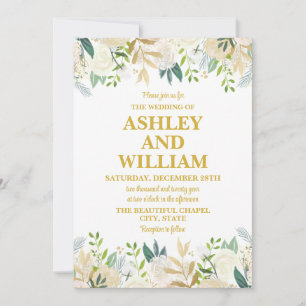 Invitation Boho blanc et or Bohemian Chic Mariage de verdure