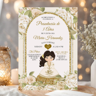 Invitation Boho blanc et or Floral Mexicaine Fille Tres Anos