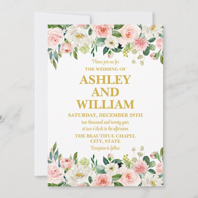 Invitation Boho blanc rose et or Boho Bohemian GreenerMariage (Devant)