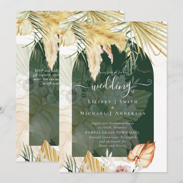 Invitation BOHO Blé Pampas Grass Mariage (Devant / Derrière)