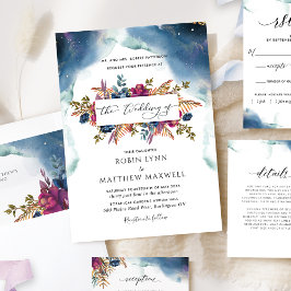 Invitation Boho bleu céleste, Turquoise et violet Mariage flo