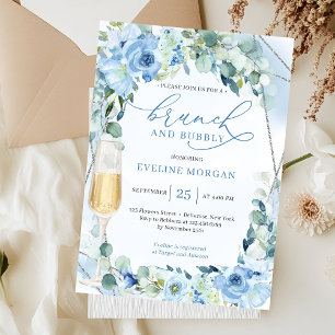 Invitation Boho bleu poussiéreux fleurs verdure brunch et mou